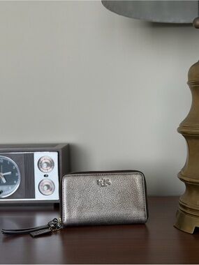 Coach Metallic Silver Zip Wallet